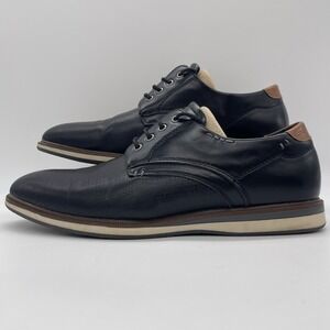 Bruno Marc Mens 10.5 Shoes Oxford Black Stylish Lace Up EUC Brown Trim Preppy